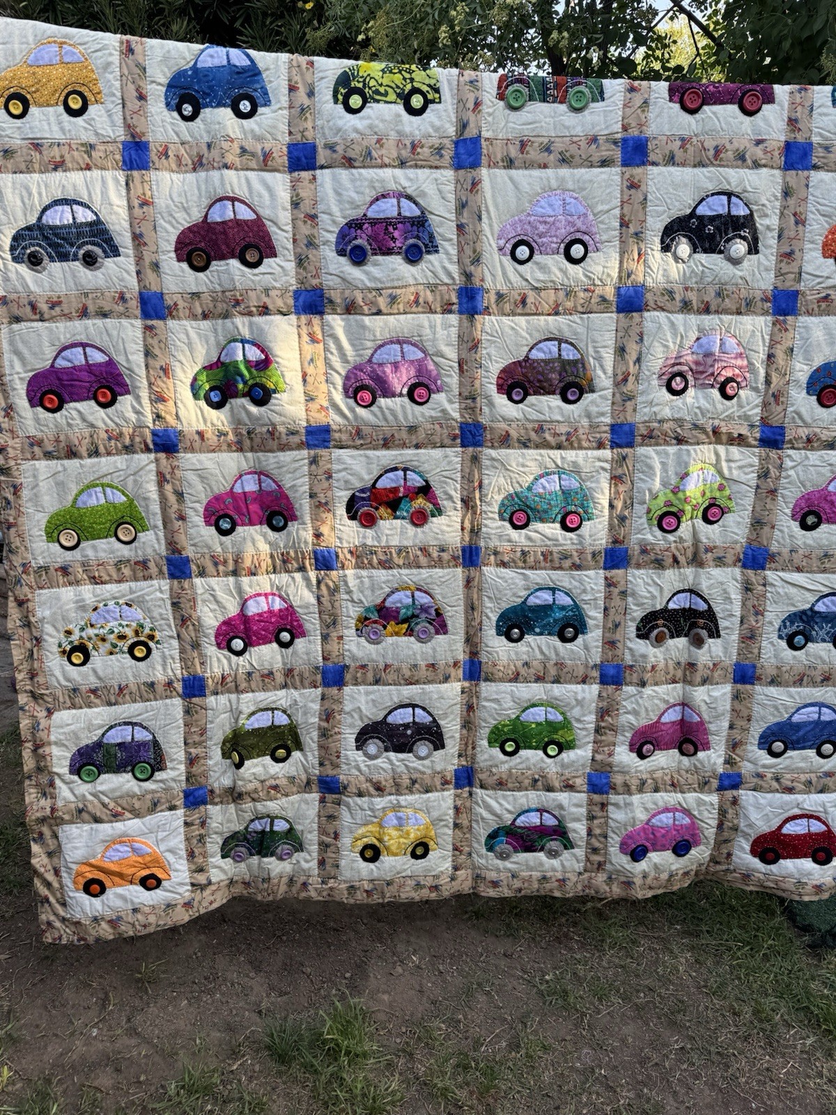 Handmade Patchwork Quilt  Novelty Car Pattern Multicolor Cotton