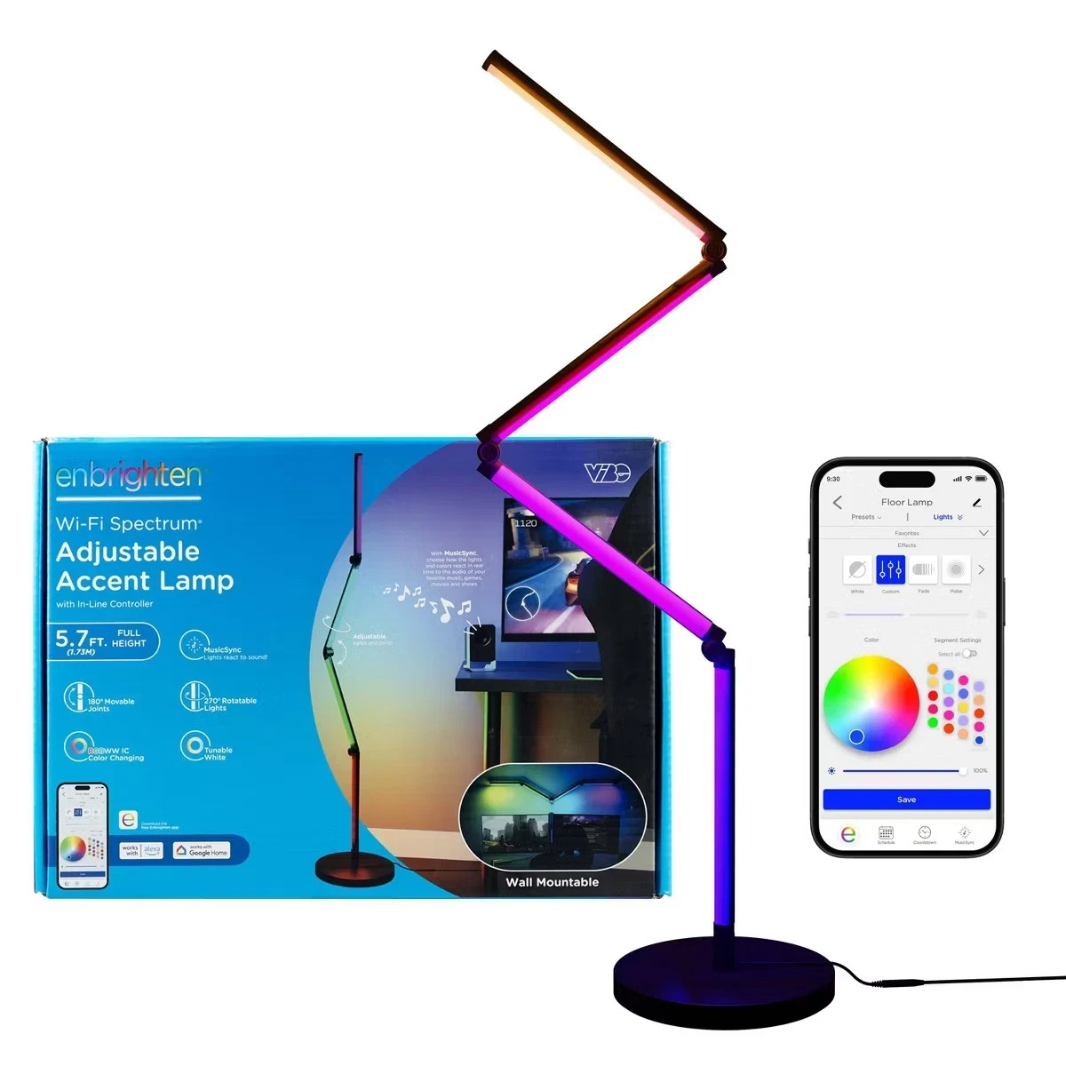 Enbrighten Vibe Wi-Fi Spectrum RGBWIC Adjustable Accent Lamp w/ Music Sync NEW