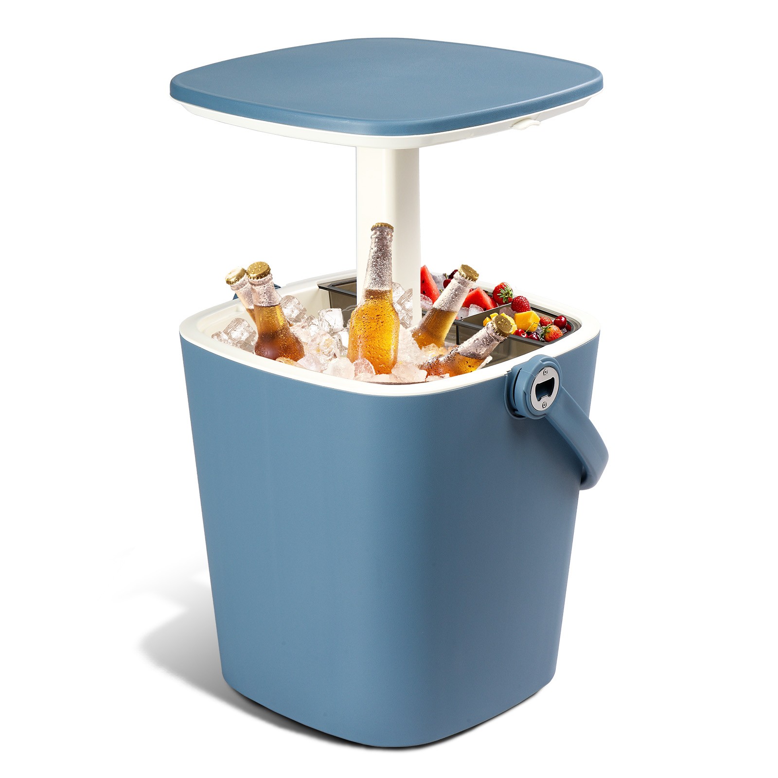 4 Gallon Portable Outdoor Cooler Side Table with Handle, Bottle Opener, Lift Top