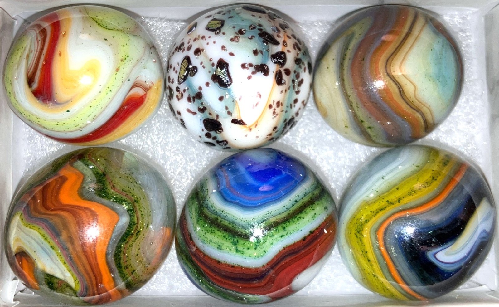 6 Jabo & D.A.S. Easter Eggs Marble Ingots Box Set Egg Marbles Guinea Aventurine