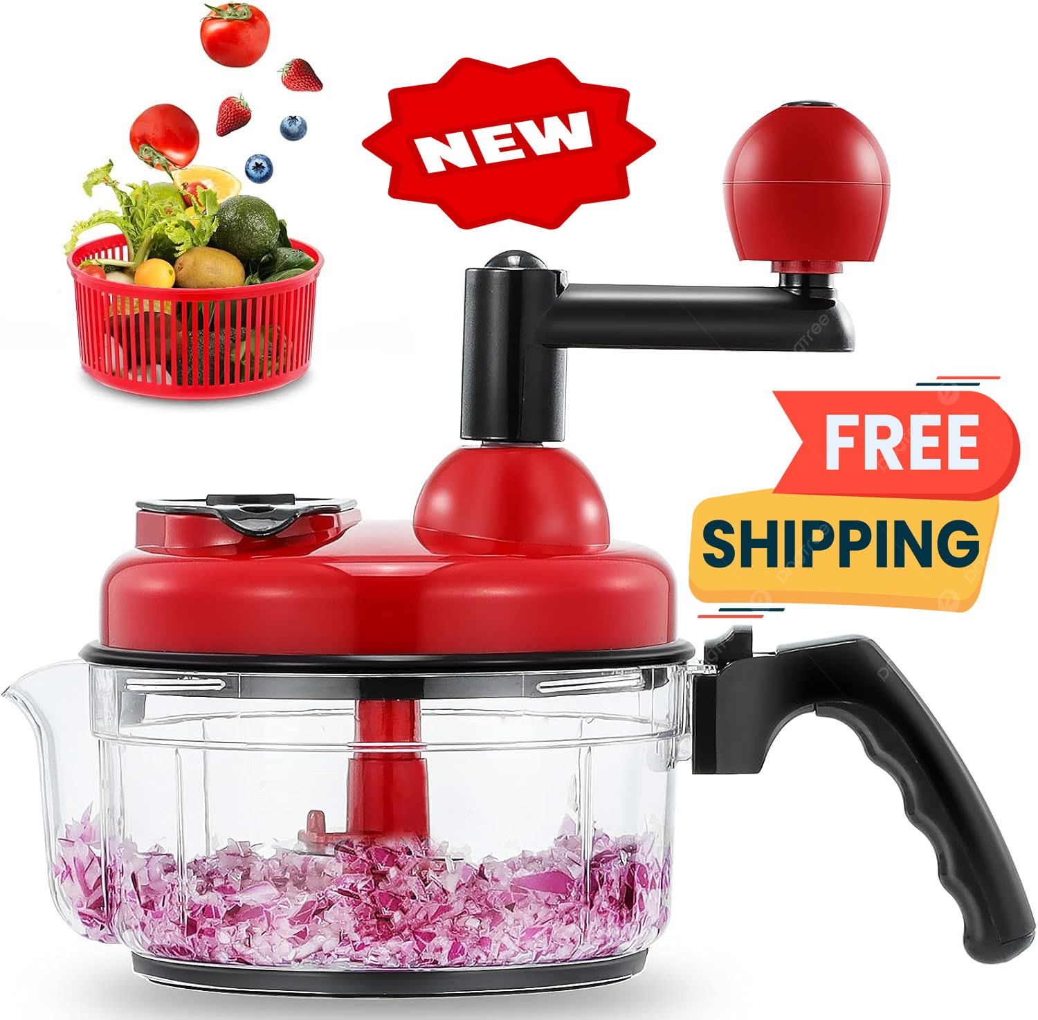 Picadora de alimentos manual, procesador de verduras manual rápido, picadora rot