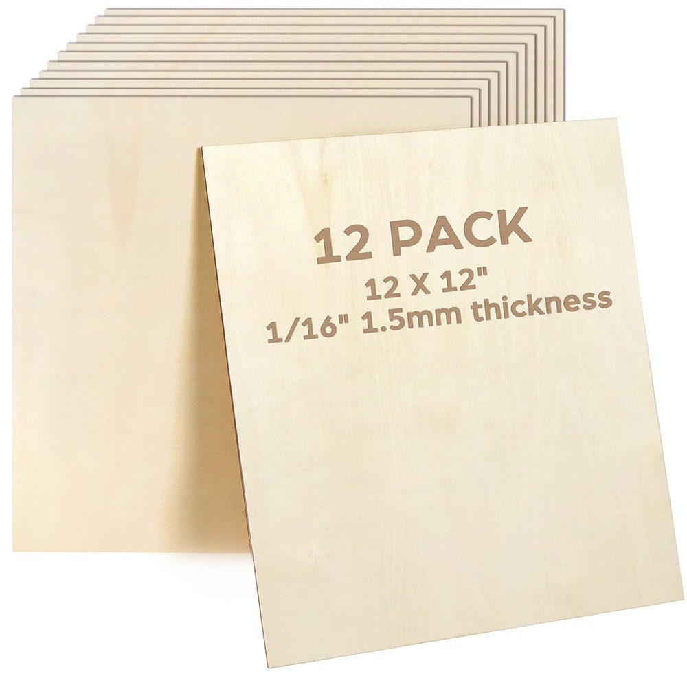 12PCS Basswood Sheets for Crafts 12 X 12 X 1/16 Inch 1.5mm Thick Plywood Sheets