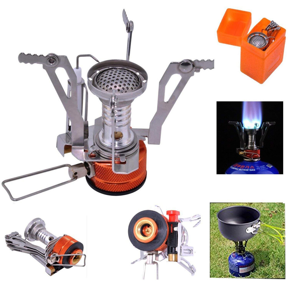 Portable Gas Camping Stove Butane Propane Burner Outdoor Hiking Picnic+Cookware