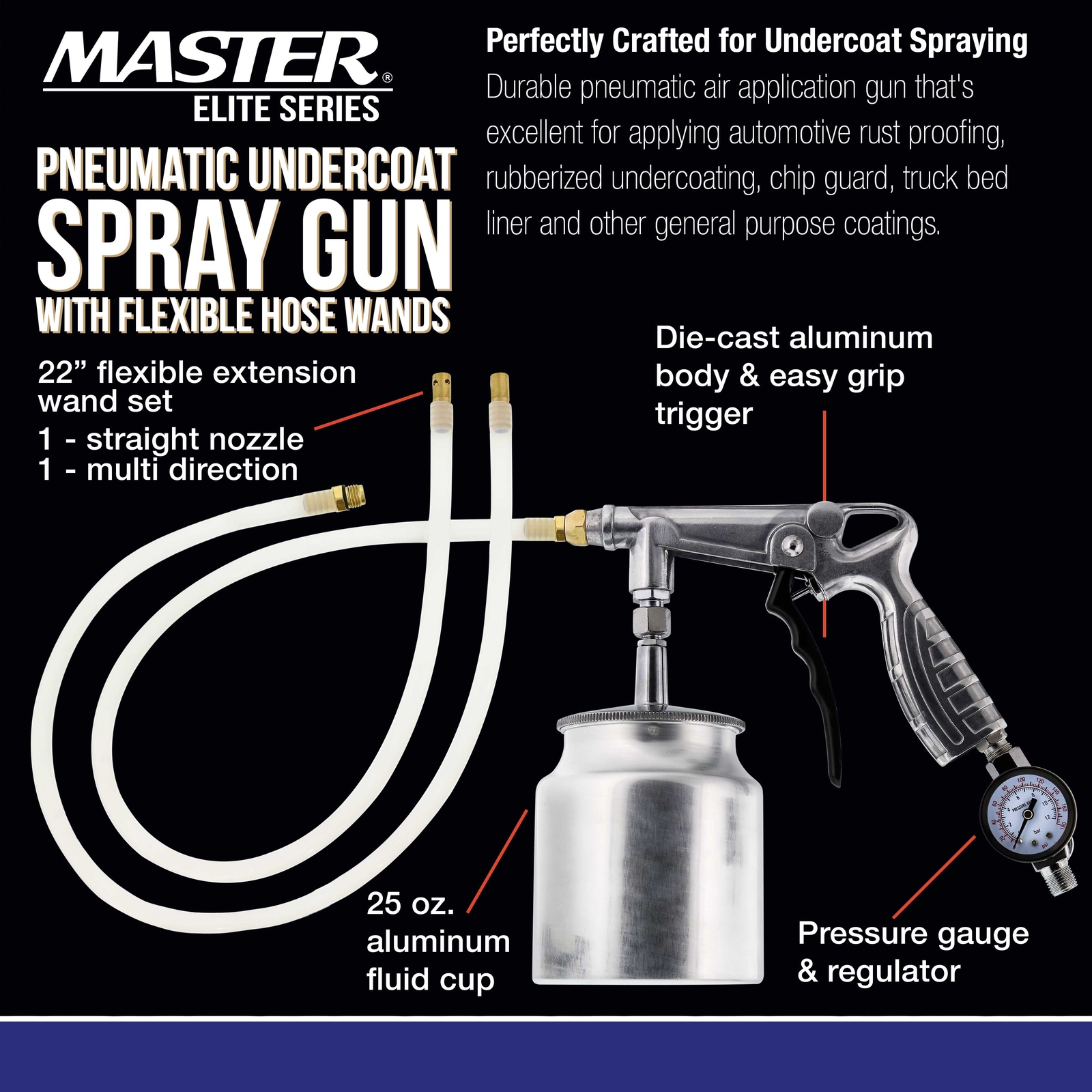 Air Rust Proofing Undercoating Gun, Gauge, Cup, 22" Wands, Spray Truck Bed Liner