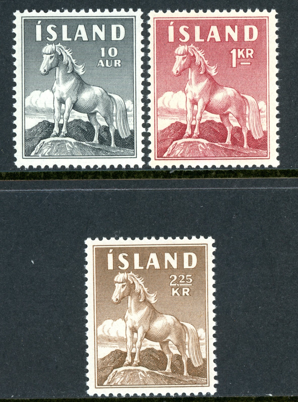 Iceland 1958 Horses Set Scott #311-12 & 324 Mint Non Hinged T108