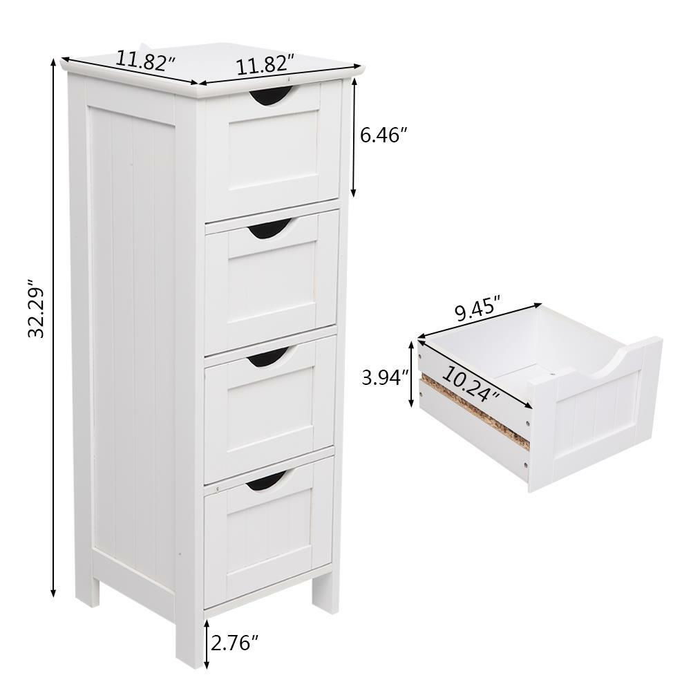 4 Drawers Bathroom Floor Cabinet Storage Organizer White Free Standing Cabinet