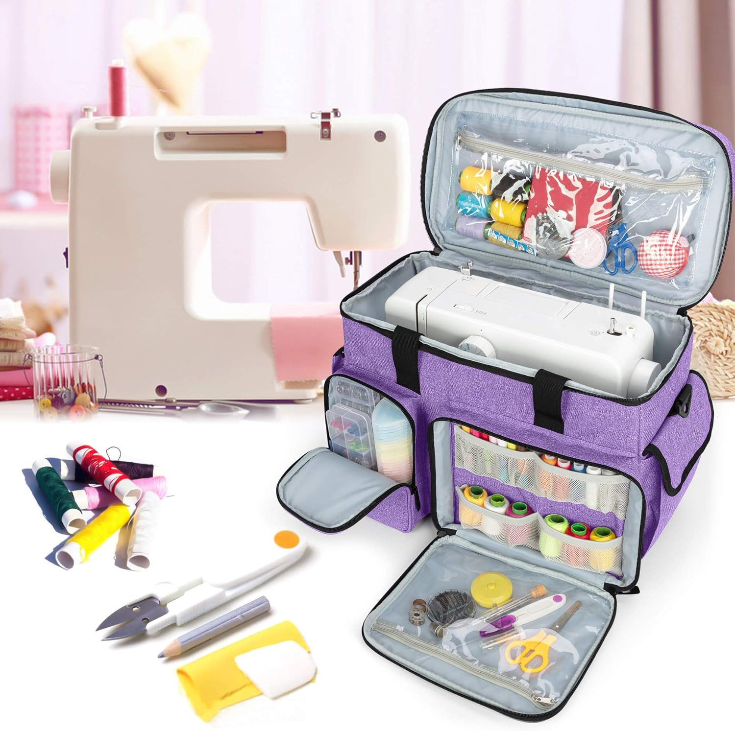 CURMIO Sewing Machine Case, Universal Travel Bag Compatible for Singer, Brother,