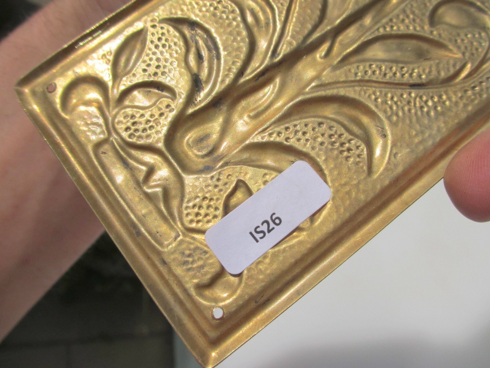 Brass Finger Plate Push Door Handle Art Nouveau Floral Flowers Antique STYLE