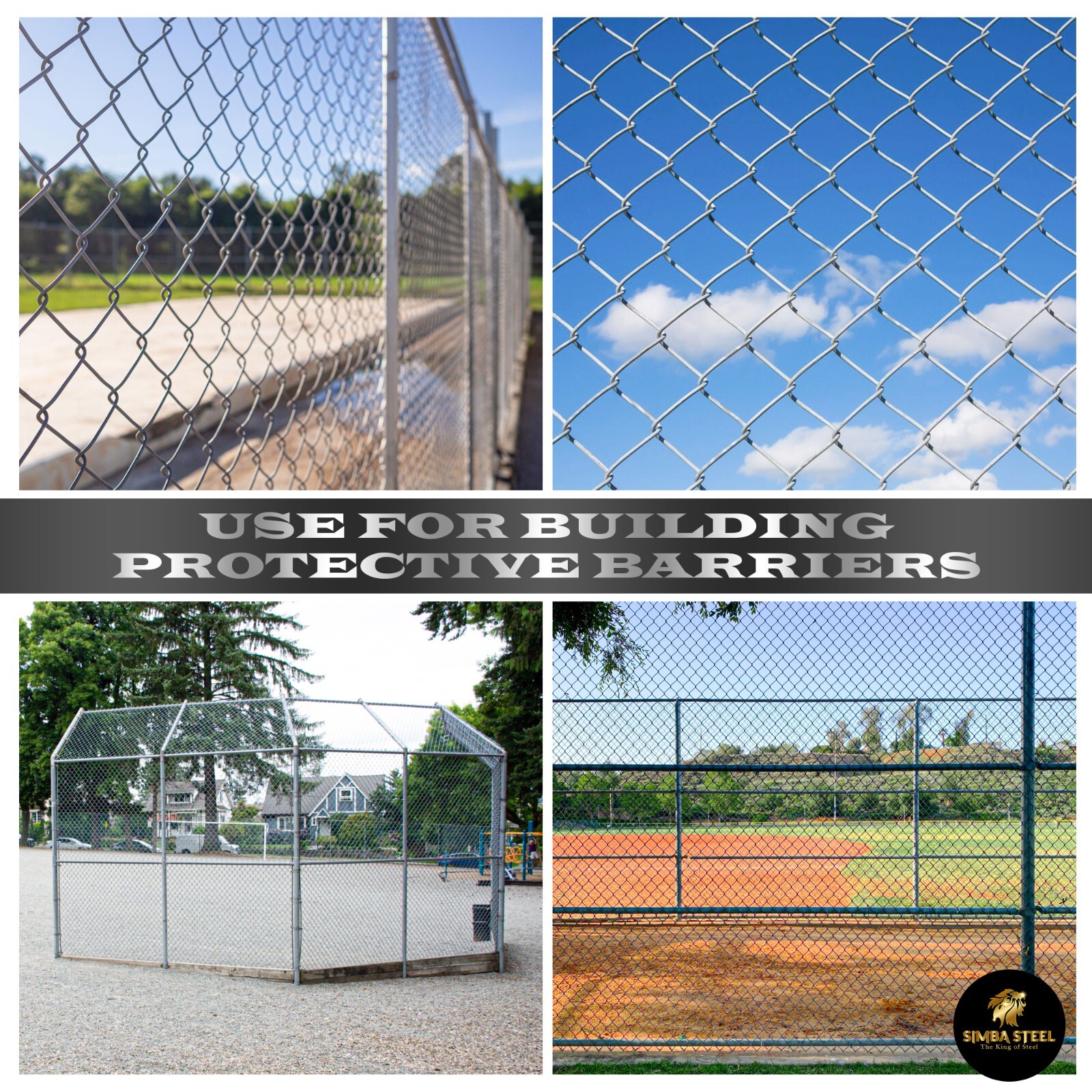 Galvanized Steel 4 X 50 FT Roll Chain Link Fence Fabric 11.5 GA Heavy Duty SIMBA