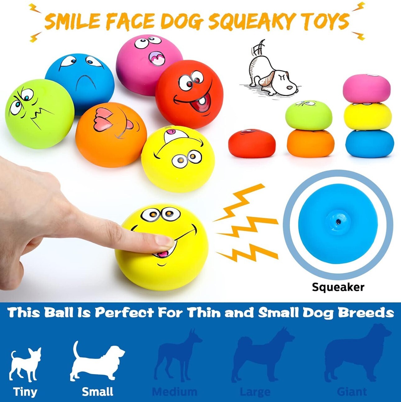 Squeaky Dog Toys Latex Rubber Soft Fetch Play Pet Balls Small Medium Dogs 6 PCS