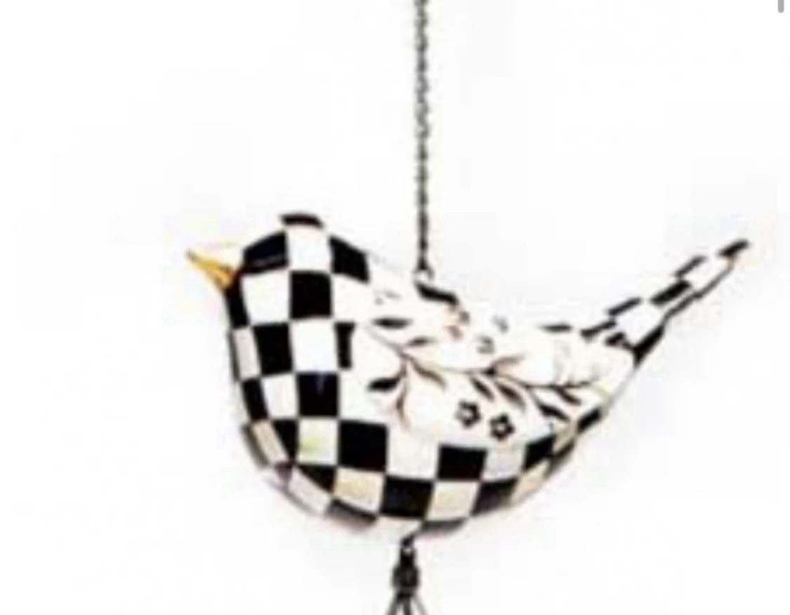 NEW Mackenzie Childs AVIARY BIRD Wind Chime -courtly Check And Toile