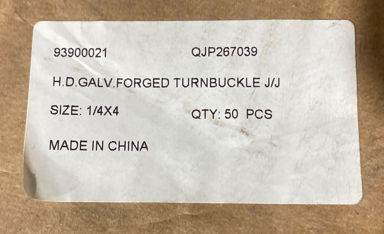 Jaw & Jaw Turnbuckle Hot Dip Galvanized 1/4" x 4” New Box Of 50