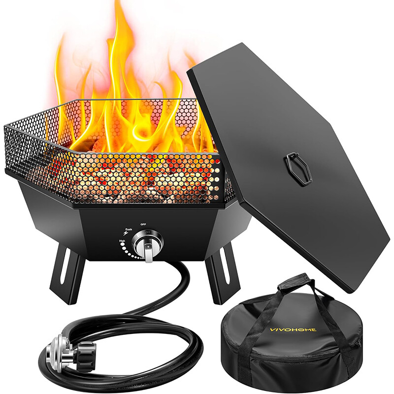 Portable Propane Outdoor Gas Fire Pit W/ Cover & Carry Kit 20-Inch 58,000 BTU