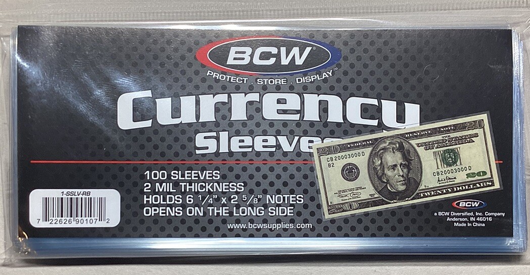 100 BCW Regular Currency 2 Mil Soft Poly Sleeves Cash Dollars US Note Bill