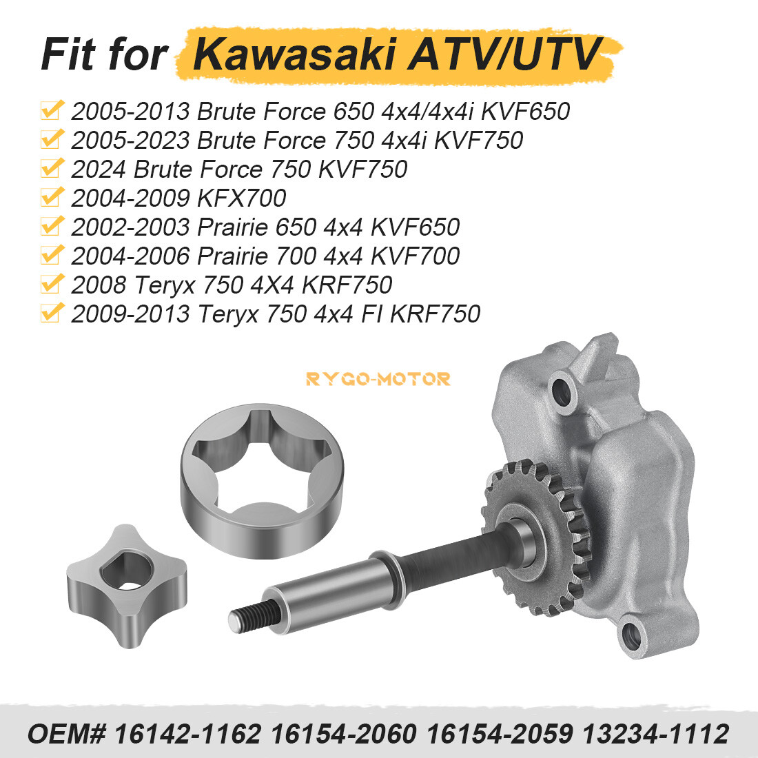 Oil Pump Cover & Rotor & Shaft for Kawasaki Brute Force 650 750 4x4 4x4i 2005-24