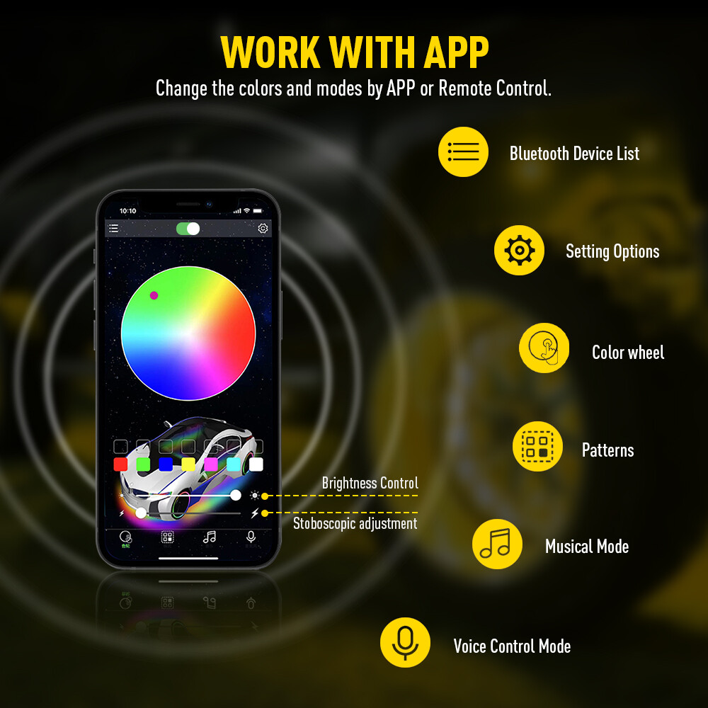 4x 17.5" Brightest QUAD ROW Multi-color RGB LED Car Truck Wheel Rings Rim Lights