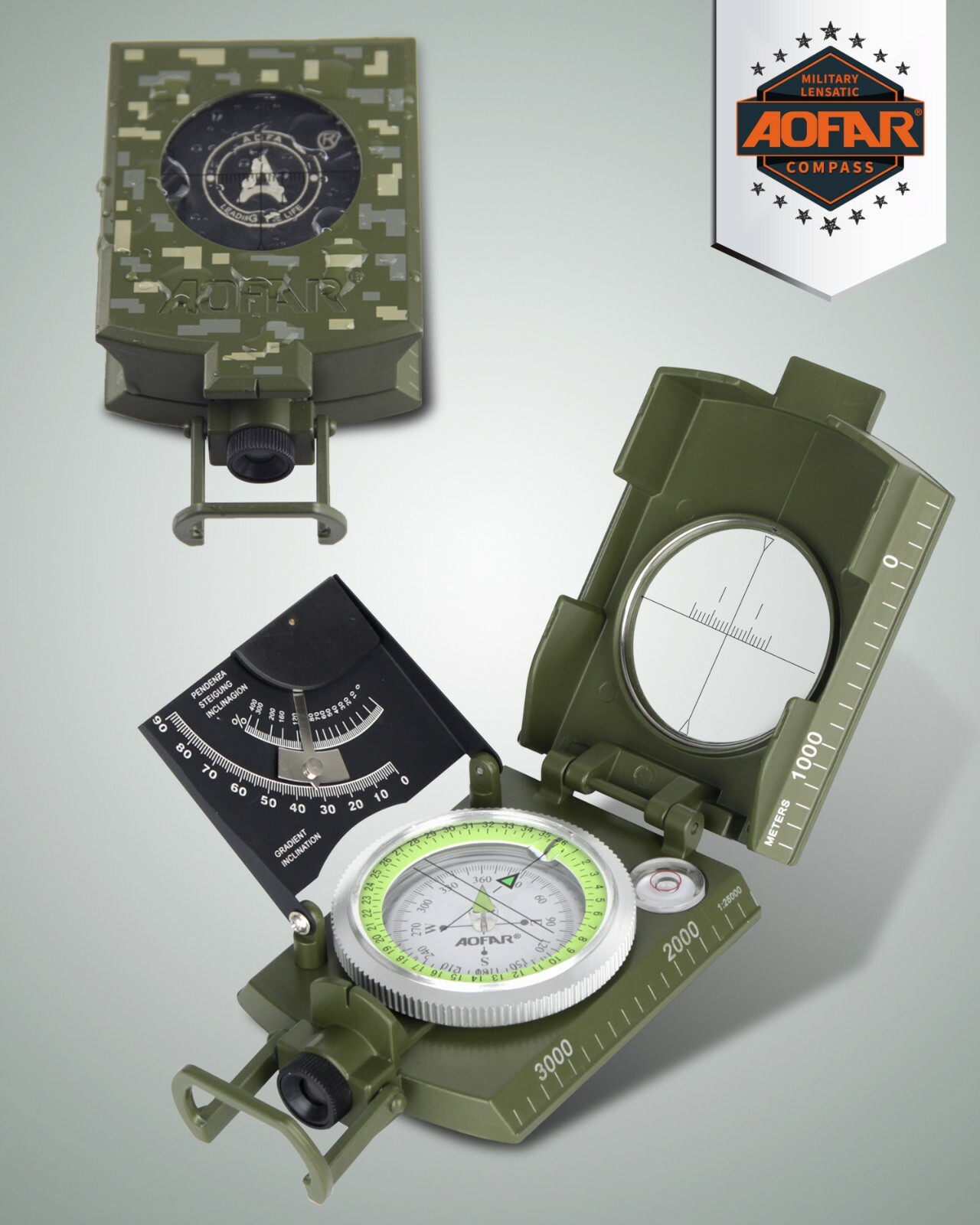 AOFAR Military Compass AF-4074 Sighting OutdoorCamping Hiking Survival Marching