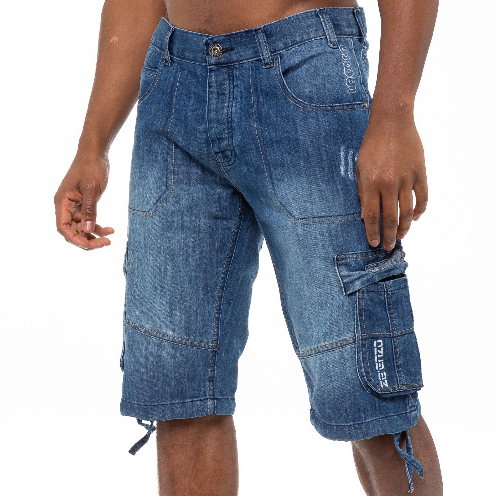 Enzo Mens Shorts Cargo Combat Work Shorts Pockets Knee Length Denim Half Pants