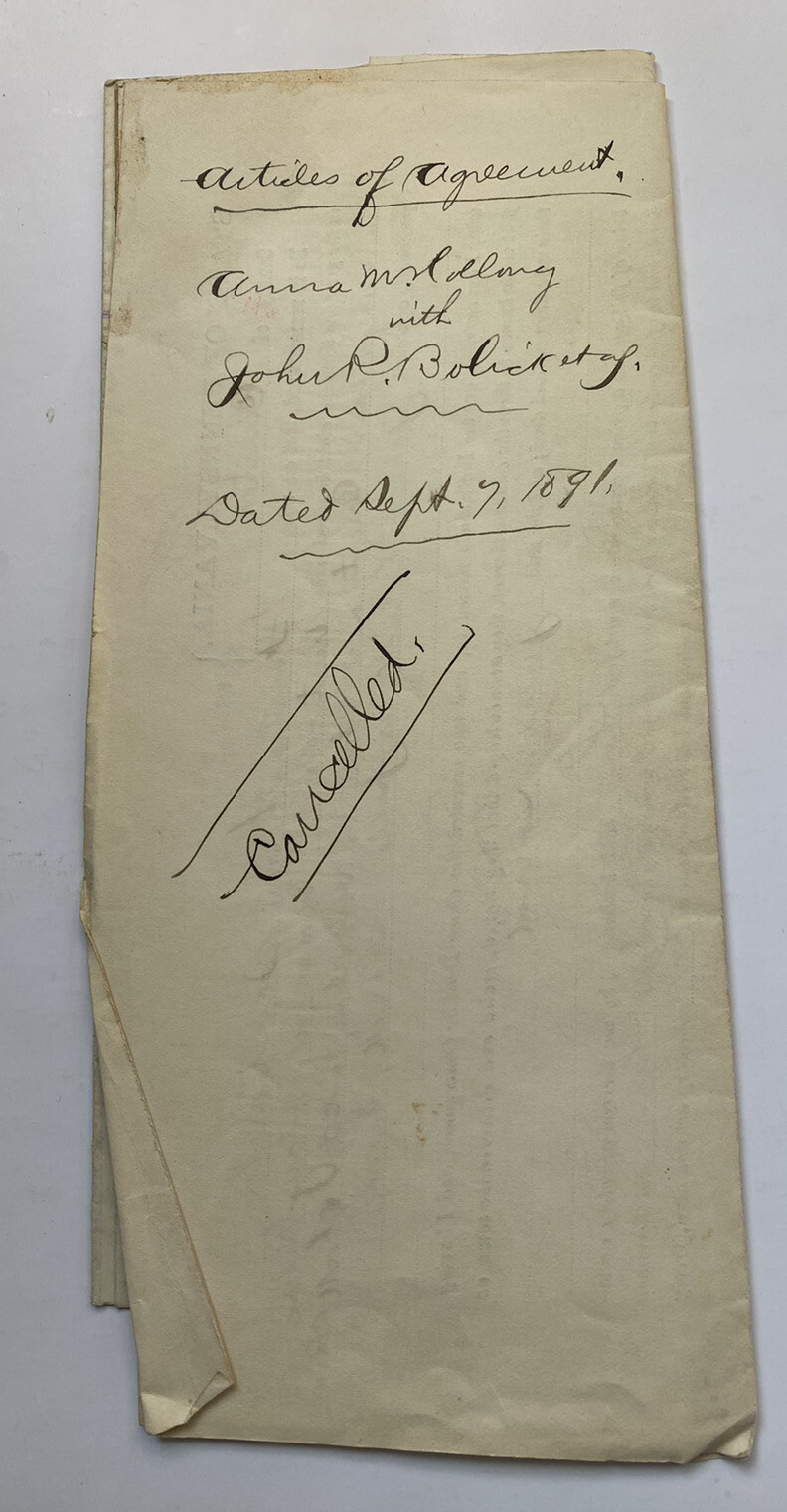 19th Century 1891 Articles of Agreement Clinton Cty PA Summit Cty Ohio, Woman