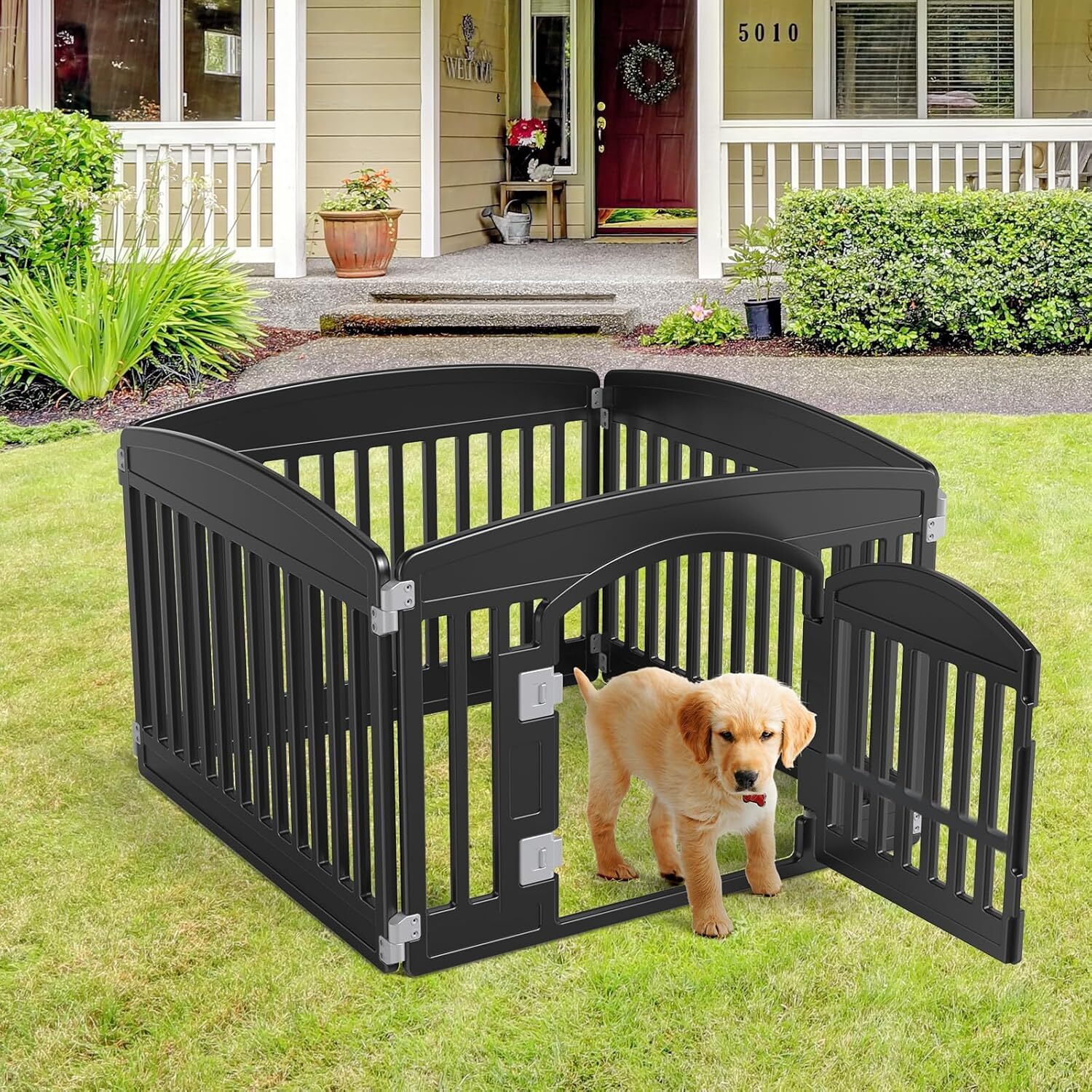 Dogs Cat Playpen Pet Fence Sturdy Plastic - Safe Lockable Door - Indoor Outdoor