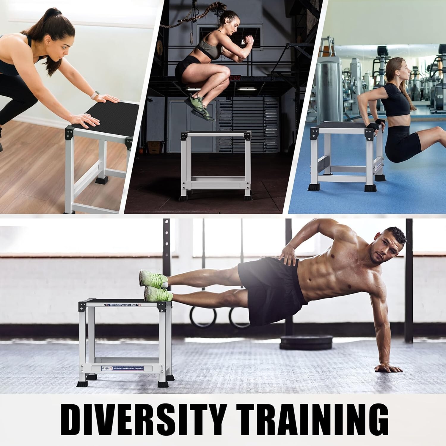 GanFindX Steel Plyo Box 12/18 Inch Surface Metal Plyometric Jumping Box - White