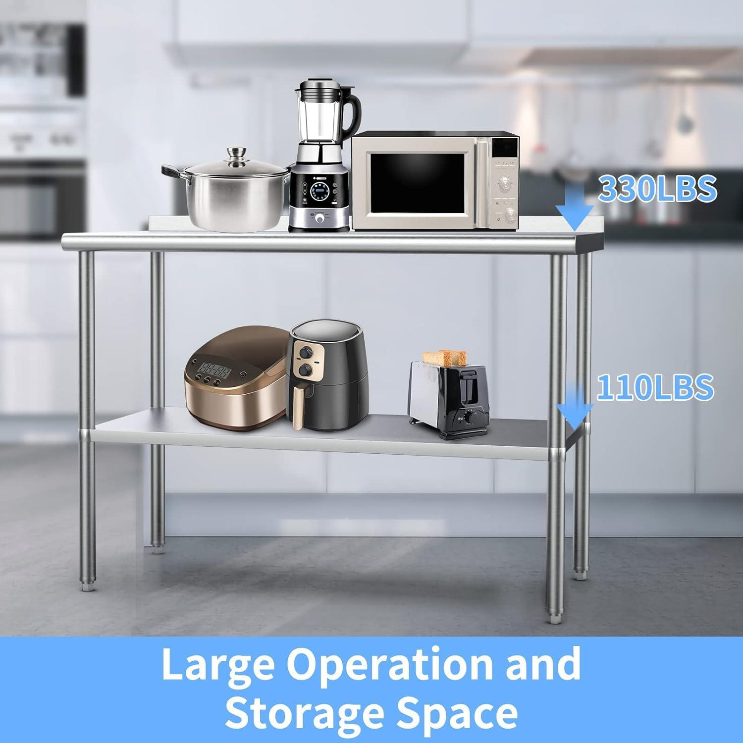 60'' x 24'' Stainless Steel Table for Prep & Work with Backsplash for Kitchen