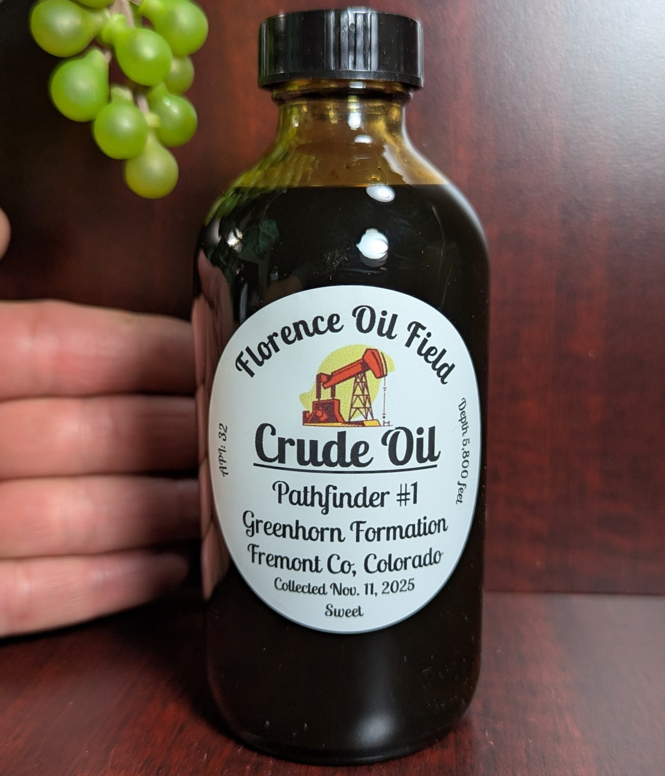 Fresh GREENHORN Formation Florence Colorado Crude Oil Petroleum Sample Bottle