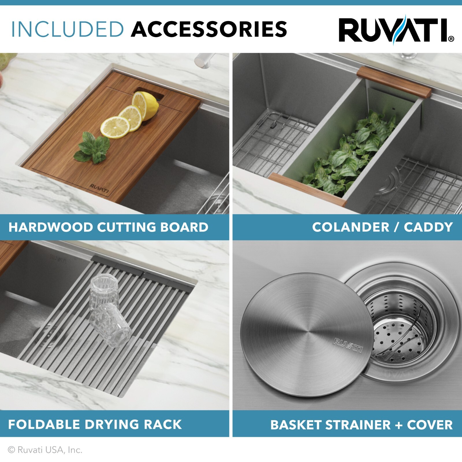 Ruvati 30-inch Workstation Rounded Corner Undermount Ledge Kitchen Sink- RVH8320