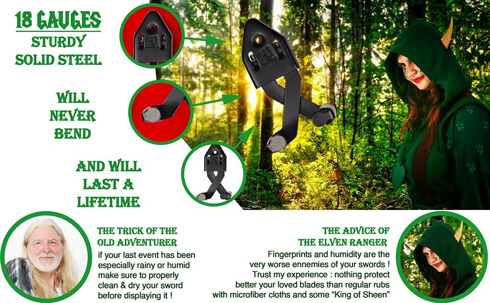 Vertical Wall Sword Hook Single Display Knife Hanger Set of 2