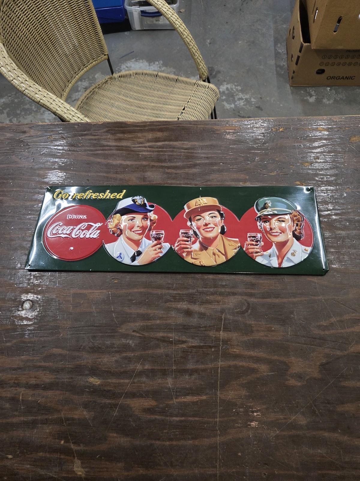 Coca-Cola Military Beauties Andy Rooney 3D Embossed Tin Sign Dark Green EUC