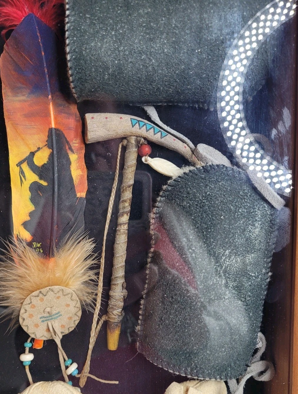 Vtg Native American Indian Shadow Box Child/ Baby Beaded Moccasins,...