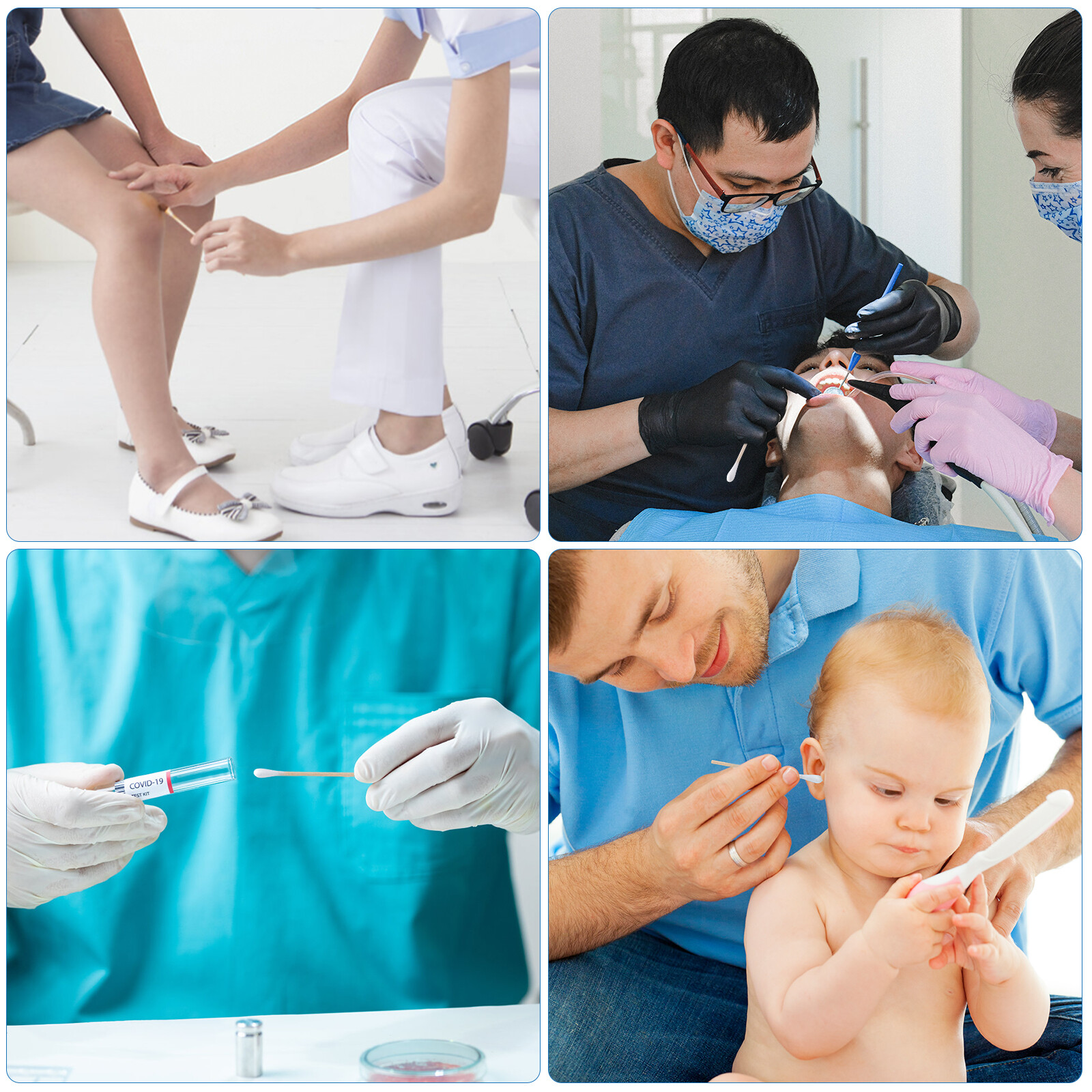 Wood Handle 3" Sterile Cotton Swabs Q-tips Cleaning Applicators High Absorbent