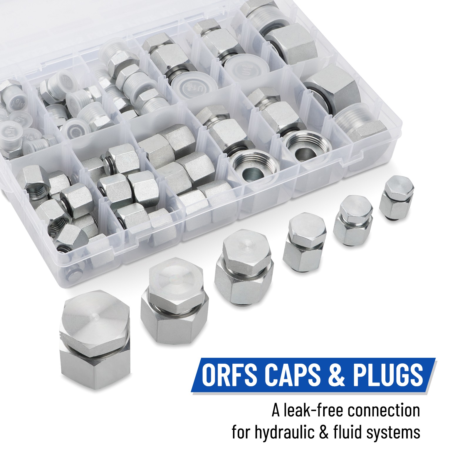 144Pcs 37° JIC & ORFS Hydraulic Cap and Plug Kit Hose Tube and Pipe Fitting Set