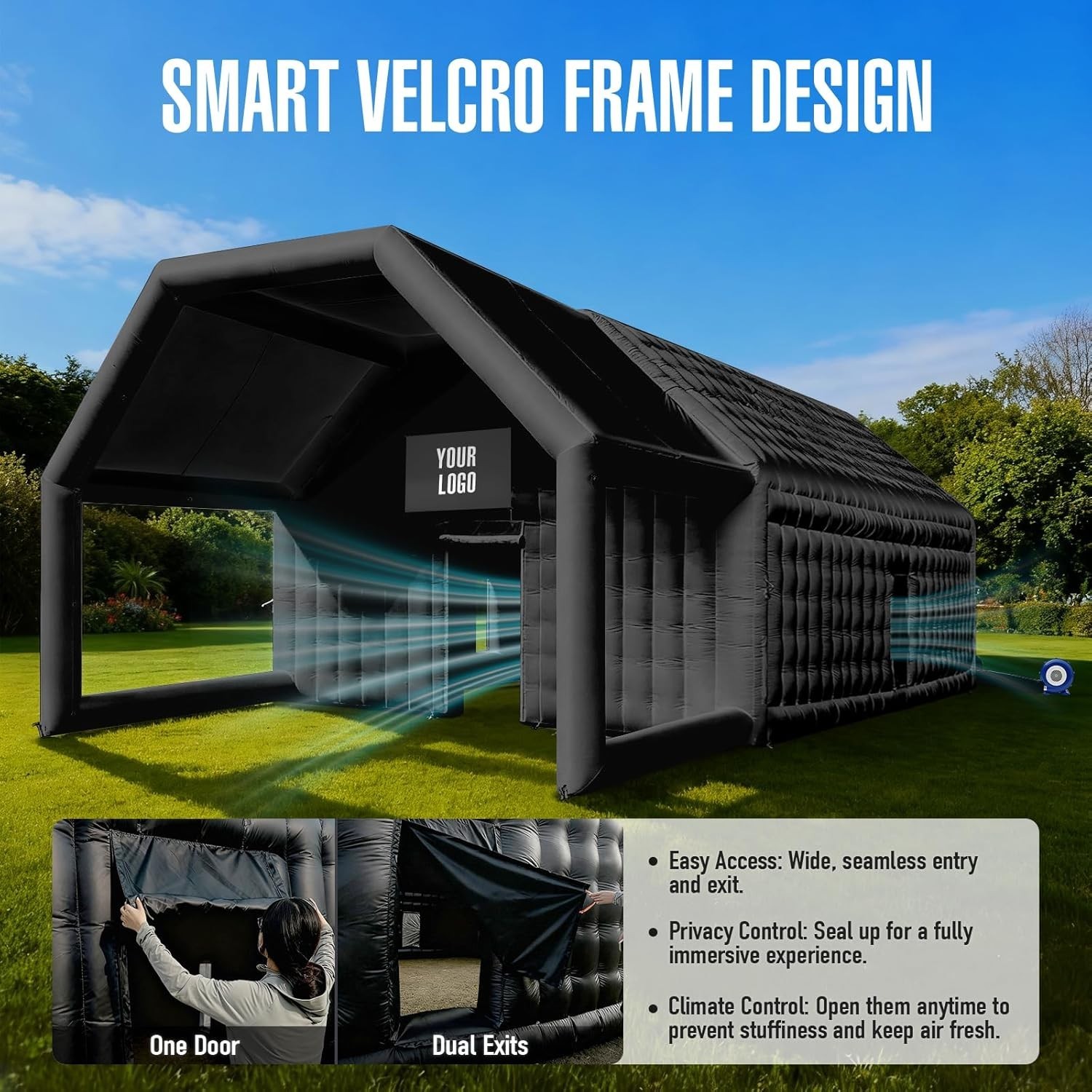 Sewinfla 39x20x13Ft Inflatable Nightclub Gazebo & Logo Area Black Party Tent