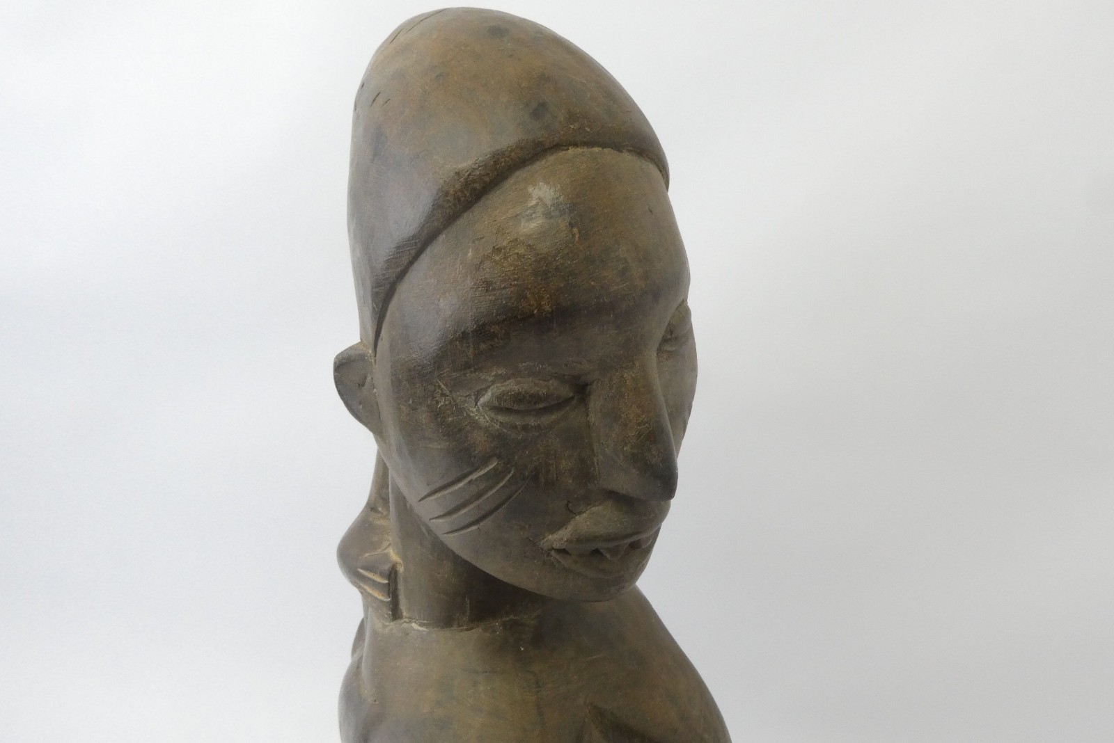 African Carved Wood Fertility Figure Mother & Child Sculpture 15.75"