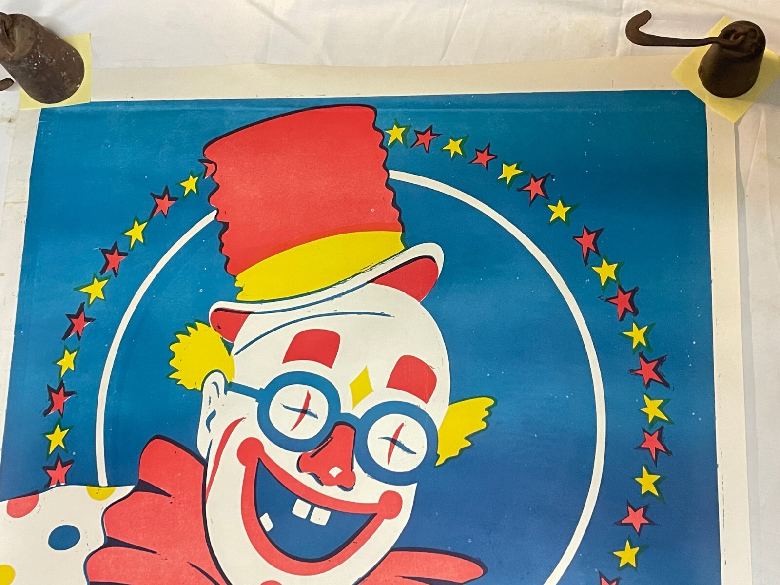 28" x 42" Original Vtg Fisher Bros Circus Poster Clown With Glasses Arkansas #3