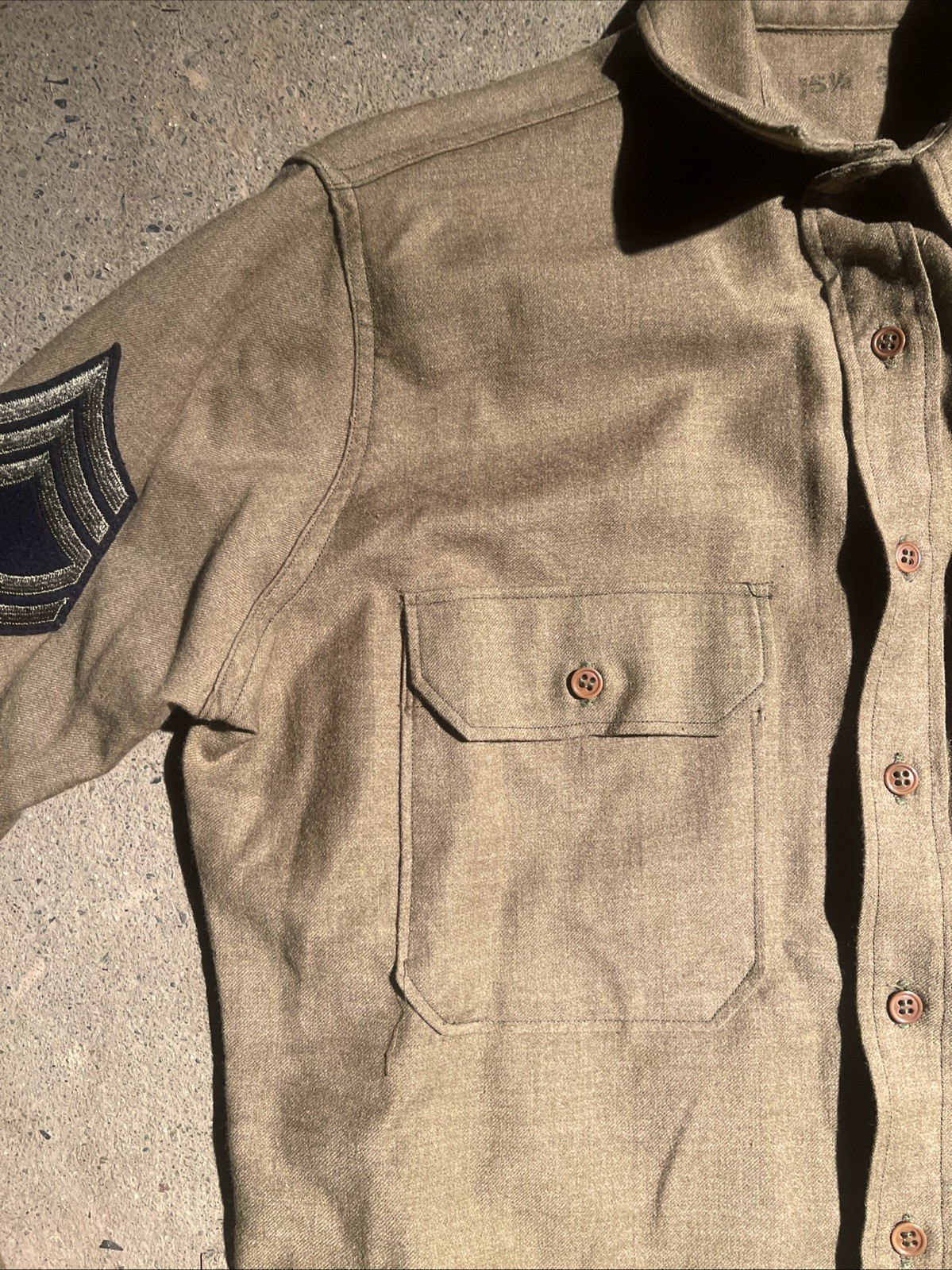 WW2 US Army 2nd Ranger Battalion Wool Enlisted Shirt OD 15 1/2 X 34 (FF251