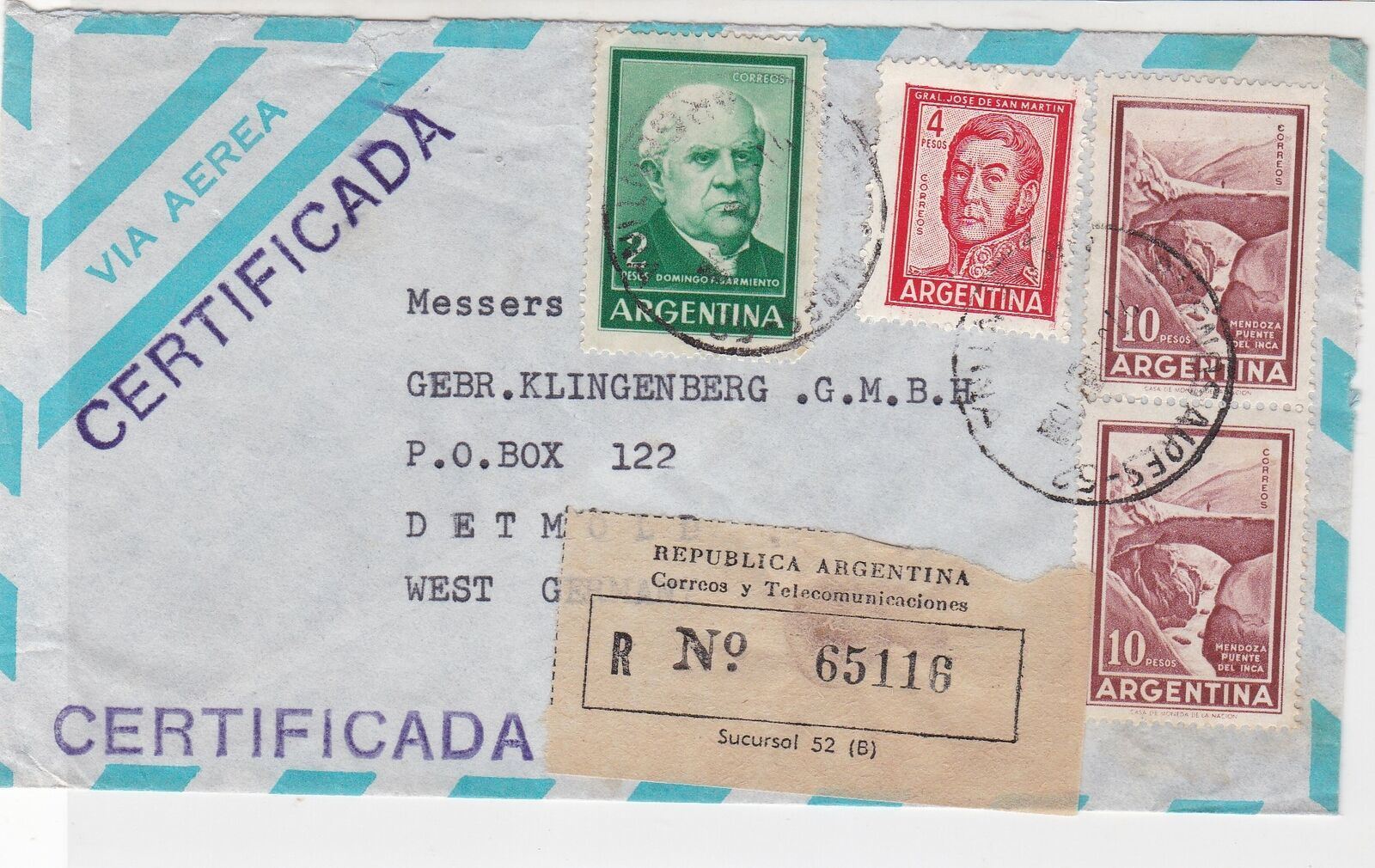 Argentina Registered Airmail Buenos Aires Cancels Multiple Stamps Cover Rf 29060
