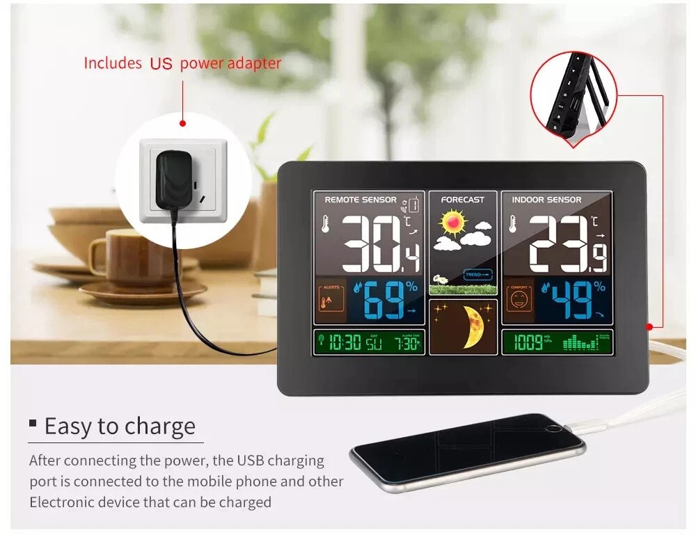 Digital LCD Weather Station Clock Indoor & Outdoor Calendar Thermometer