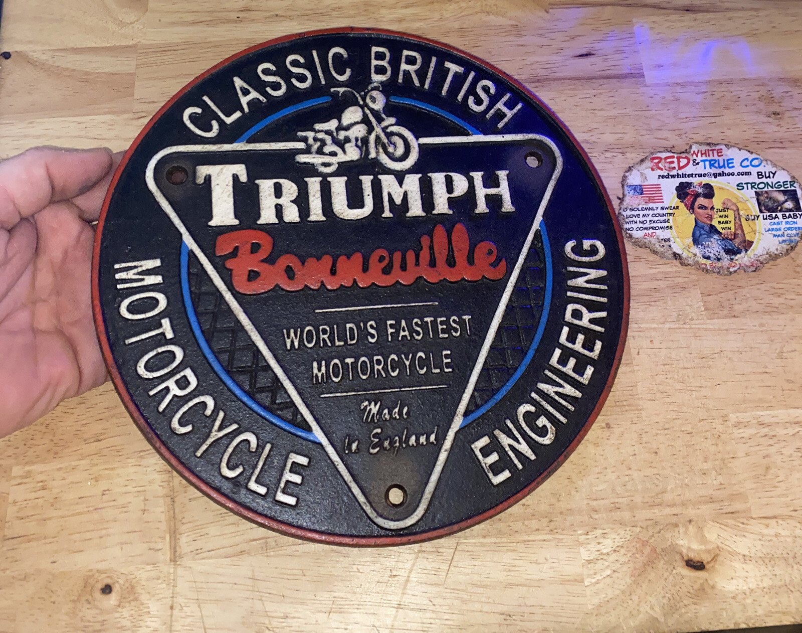 Triumph Motorcycles Sign Plaque Cast Iron Patina Fatboy Biker Indian Collector