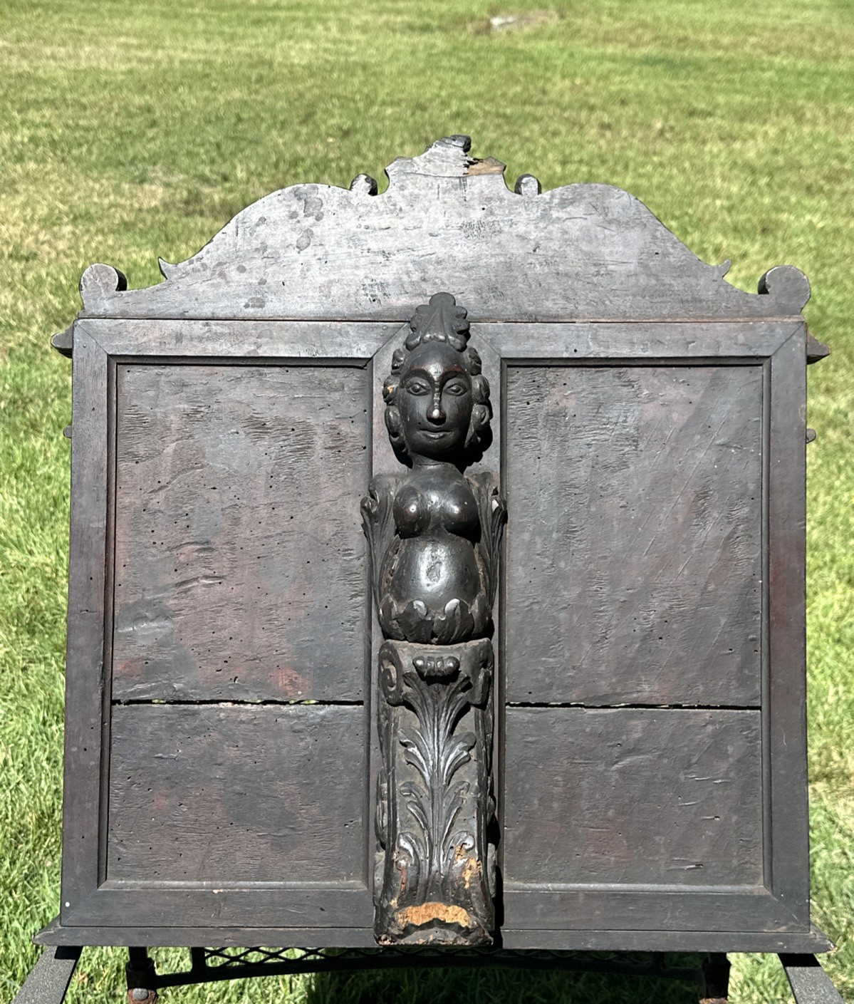 ANTIQUE WOODEN NEOCLASSICAL CARVED BIBLE STAND CARYATID FIGURE~FOLIATE MOTIFS~
