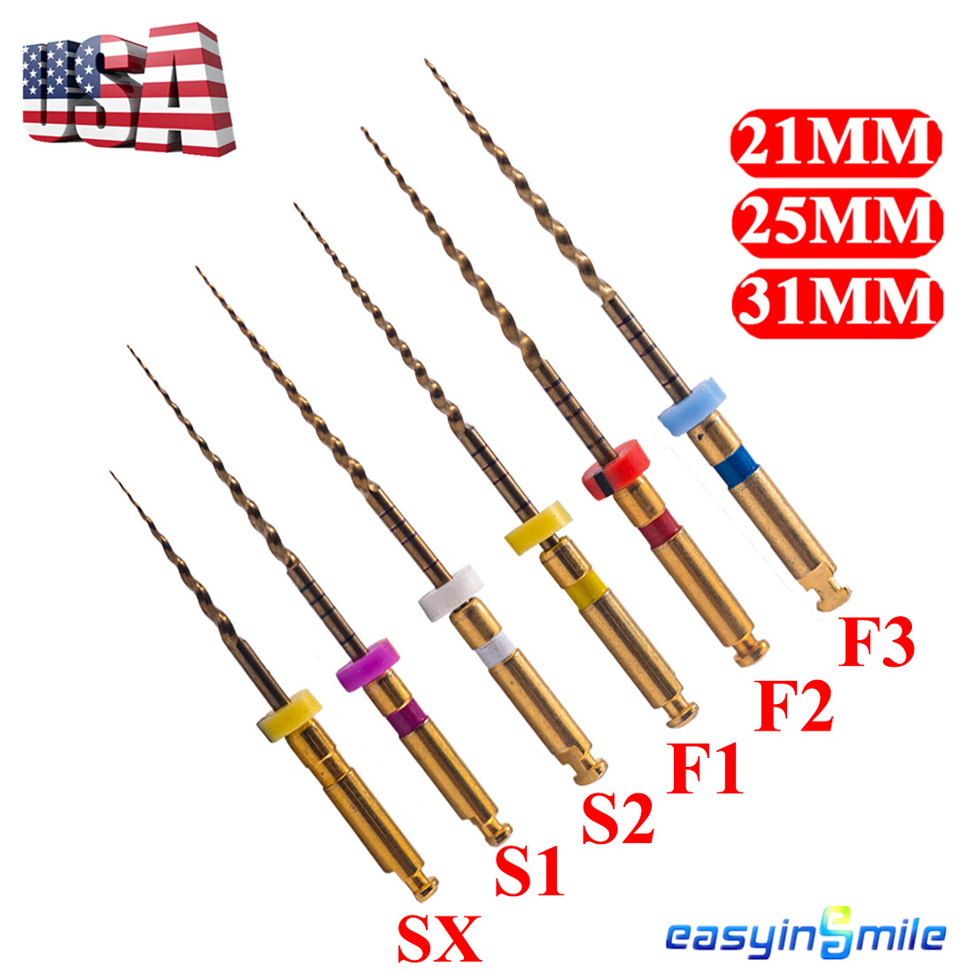 6pcs Endodontic Dental Endo Files Rotary NITI Files X-Pro Gold Taper 21/25/31MM