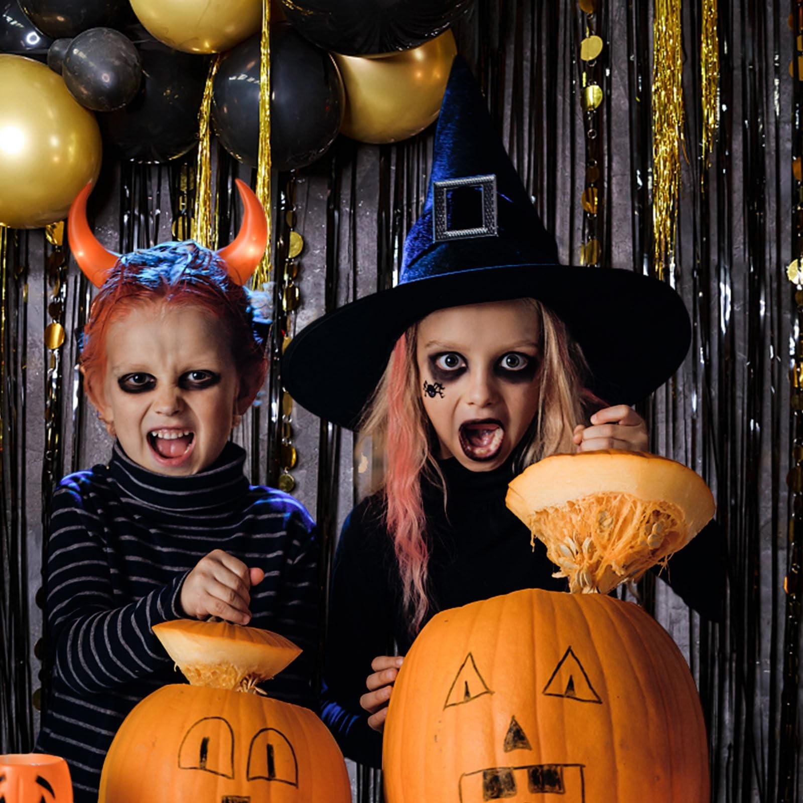 2 Pack Foil Curtain Backdrop Black Metallic Tinsel Foil Fringe Curtains Photo...