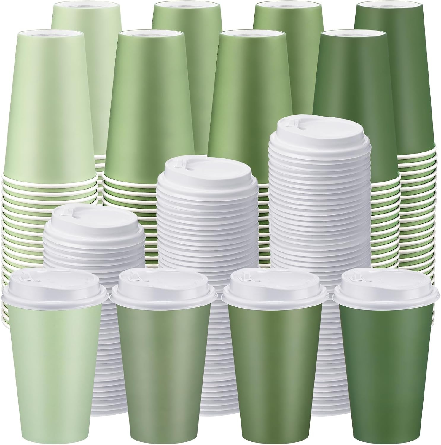 100 Count Paper Coffee Cups with Lids - Sage Green for All Occasions