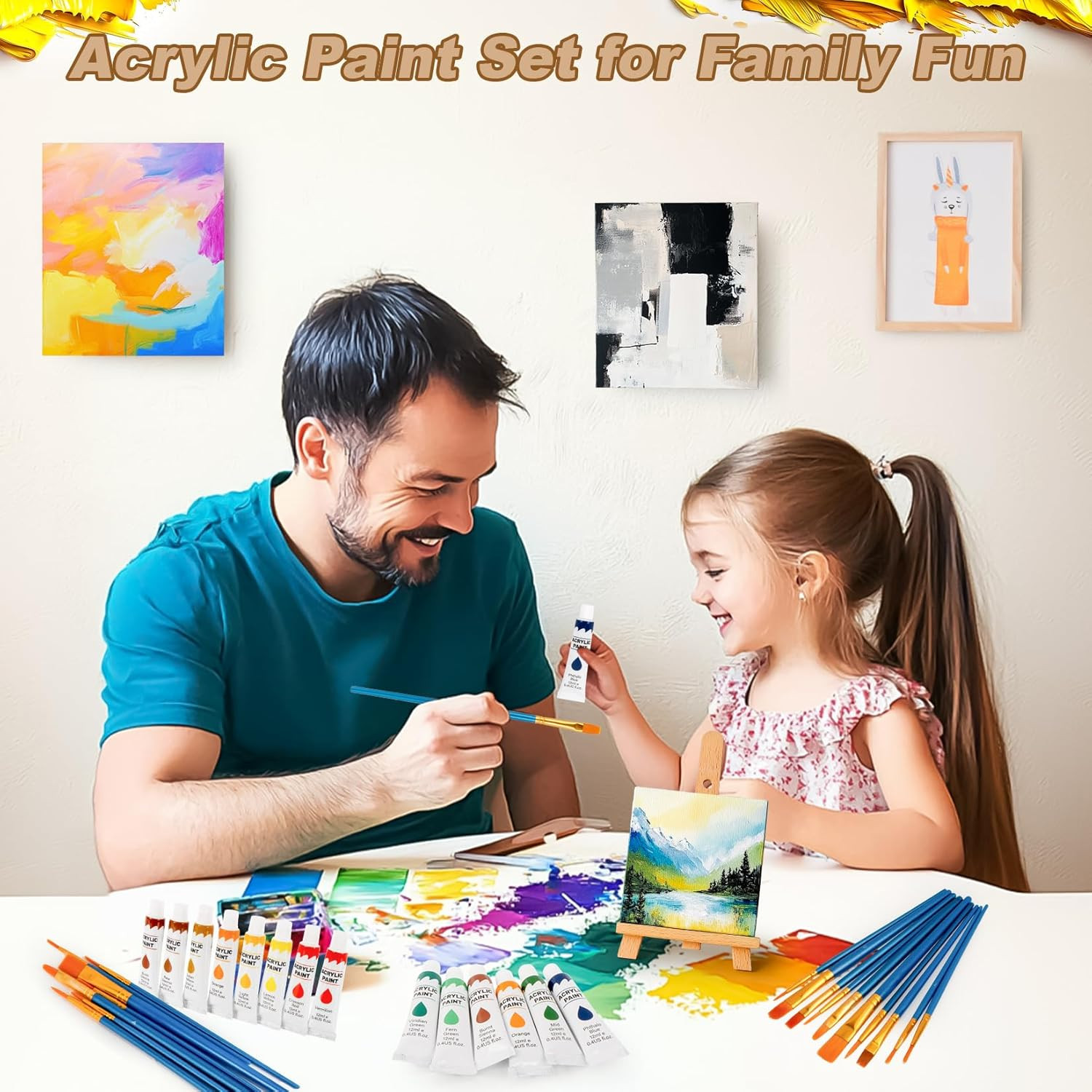 Acrylic Paint Set - 24 Colors, 20 Brushes, Non-Toxic Paint for Canvas, Wood, Roc