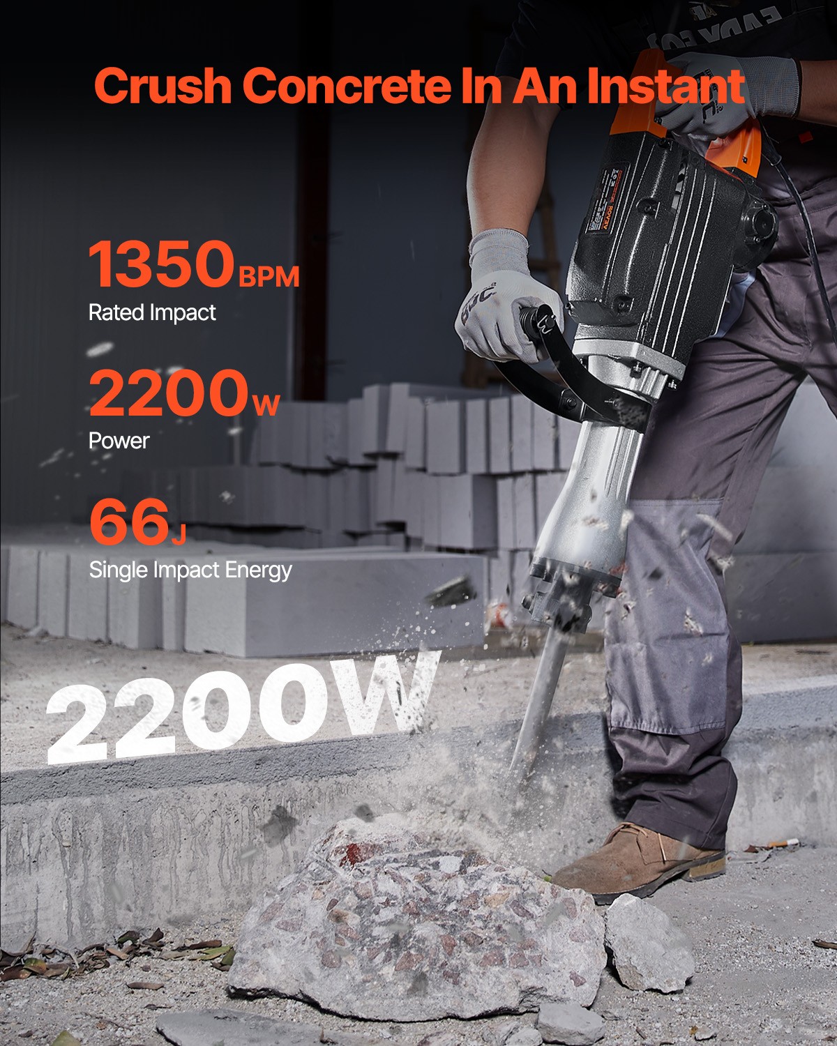VEVOR 2200W Demolition Jack Hammer Electric Concrete Breaker