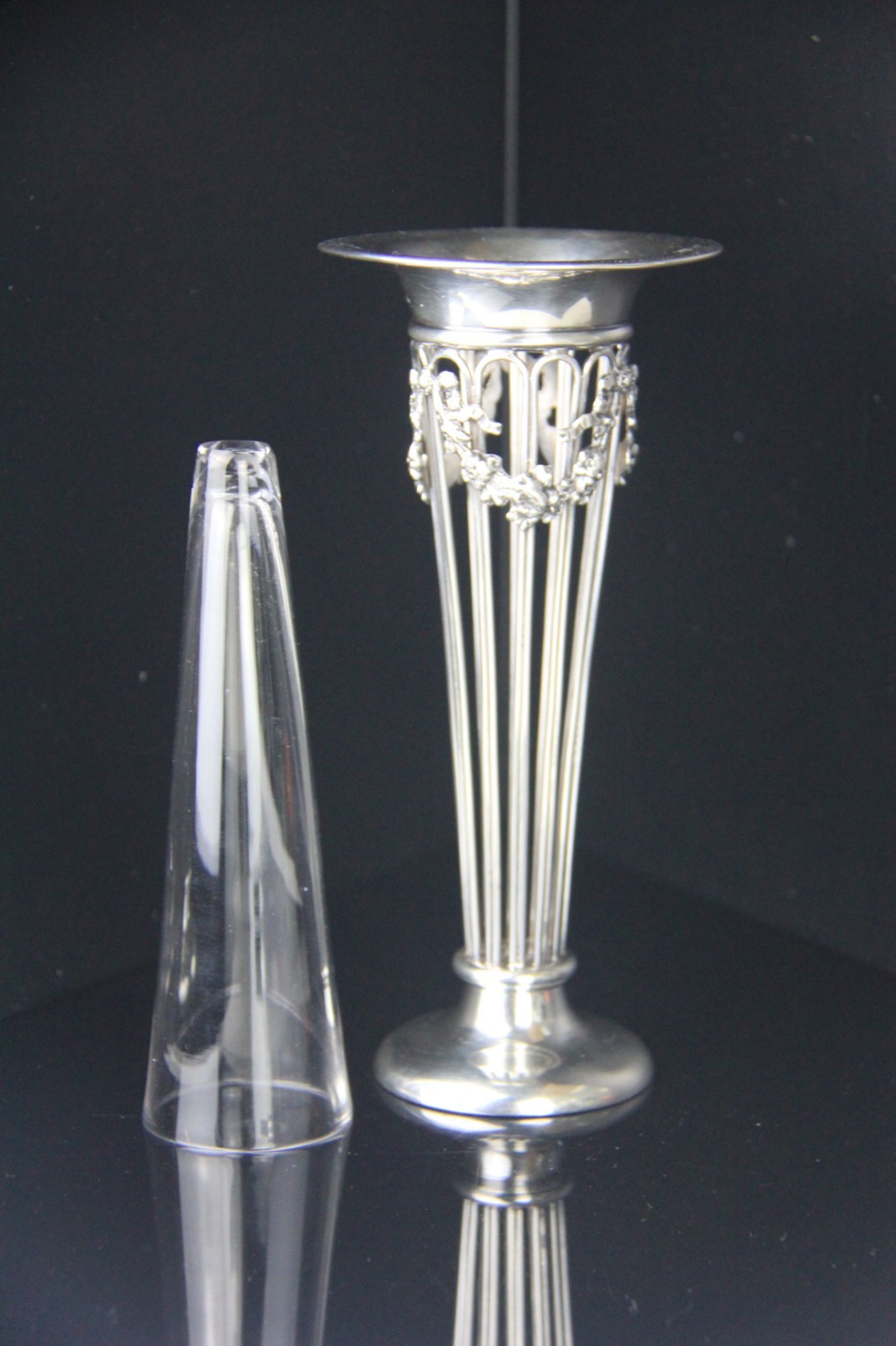 1907 J.B & Co. Birmingham Weighted Sterling Silver Vase with Glass Liner w/ Mono