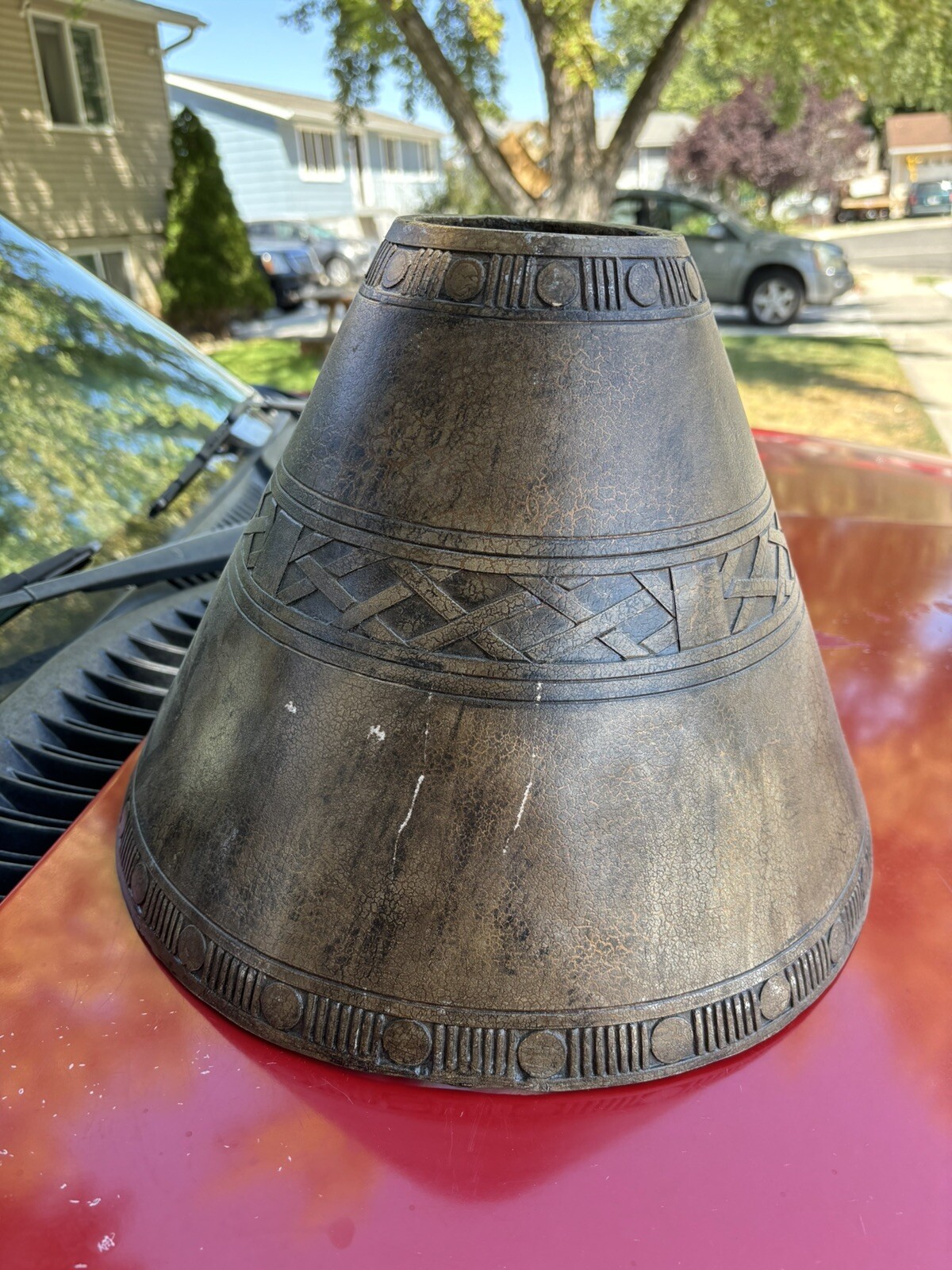 Rare UNIQUE Vintage Ceramic Clay ceramic Lamp Shade Heavy Brown Pottery Tribal