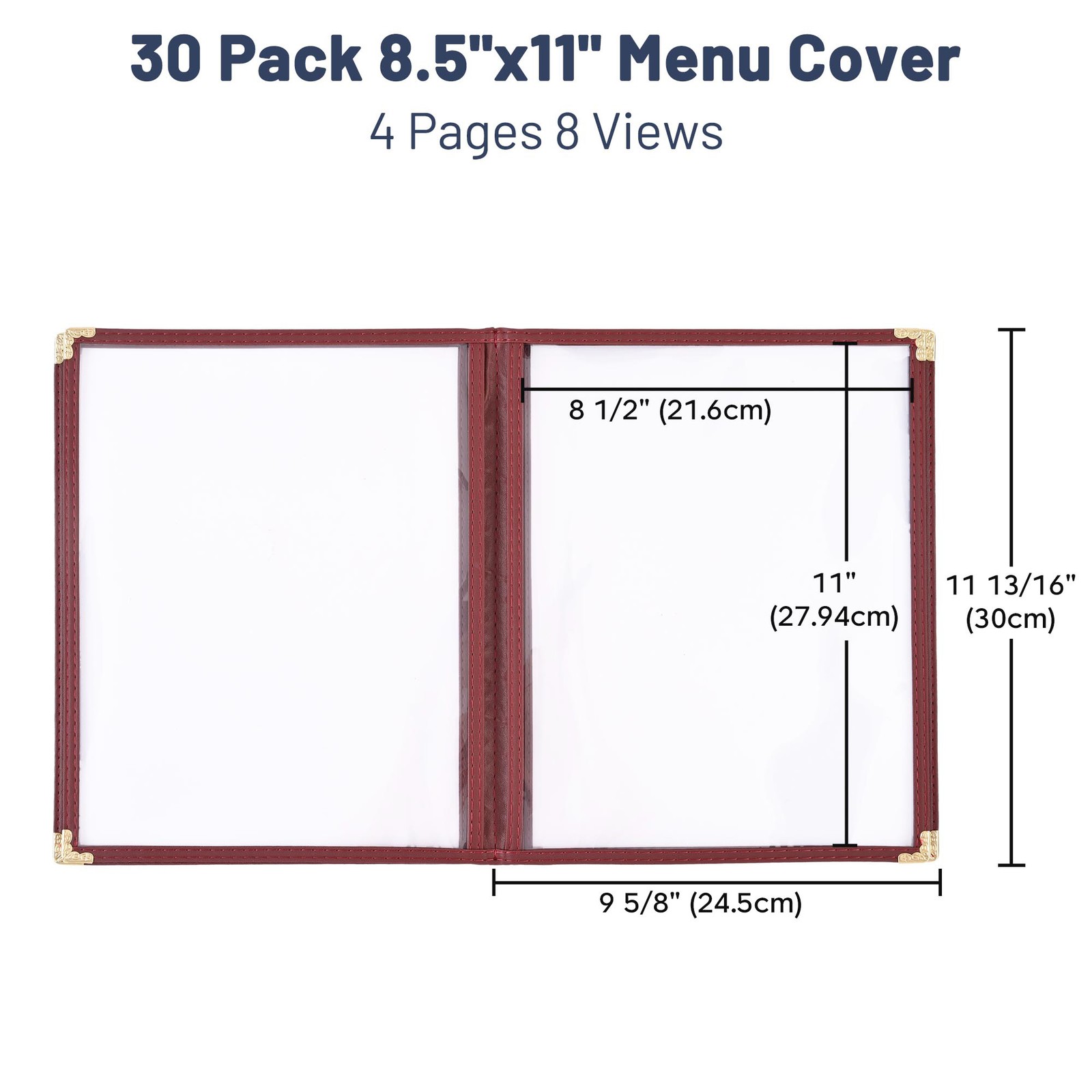 WeChef 30 Pack Menu Covers 8.5 x 11" Book Style 4 Pages 8 Views Restaurant Bar