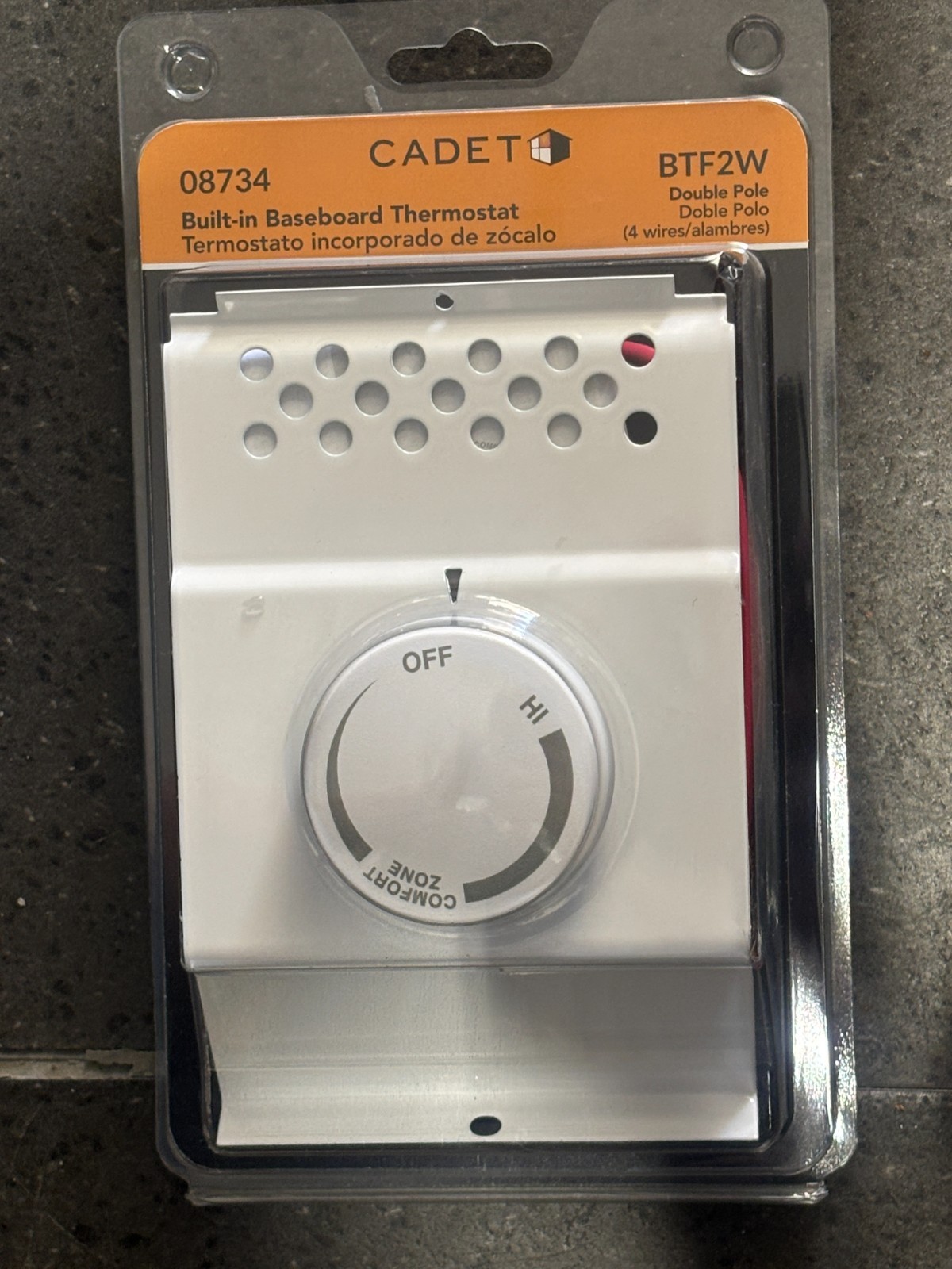 Cadet 08734 White Double-Pole Built-In Thermostat Baseboard